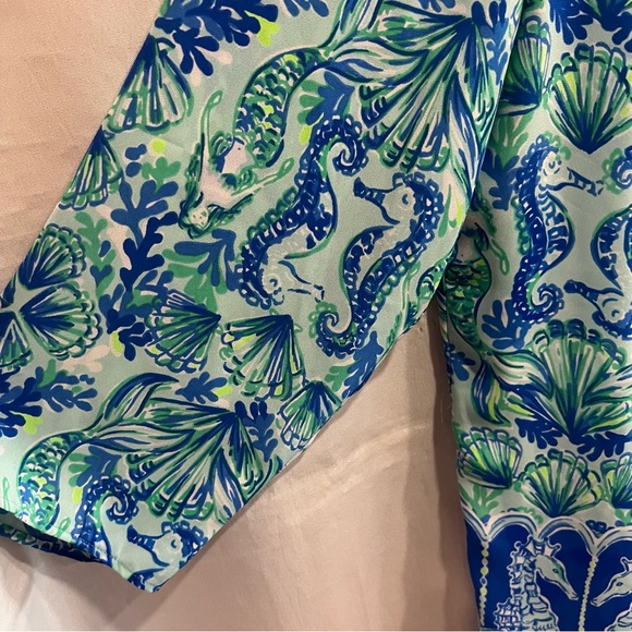 Lilly Pulitzer Marilina Tunic Top Blue and Green Lightweight Pull Over Size XL - Picture 7 of 8